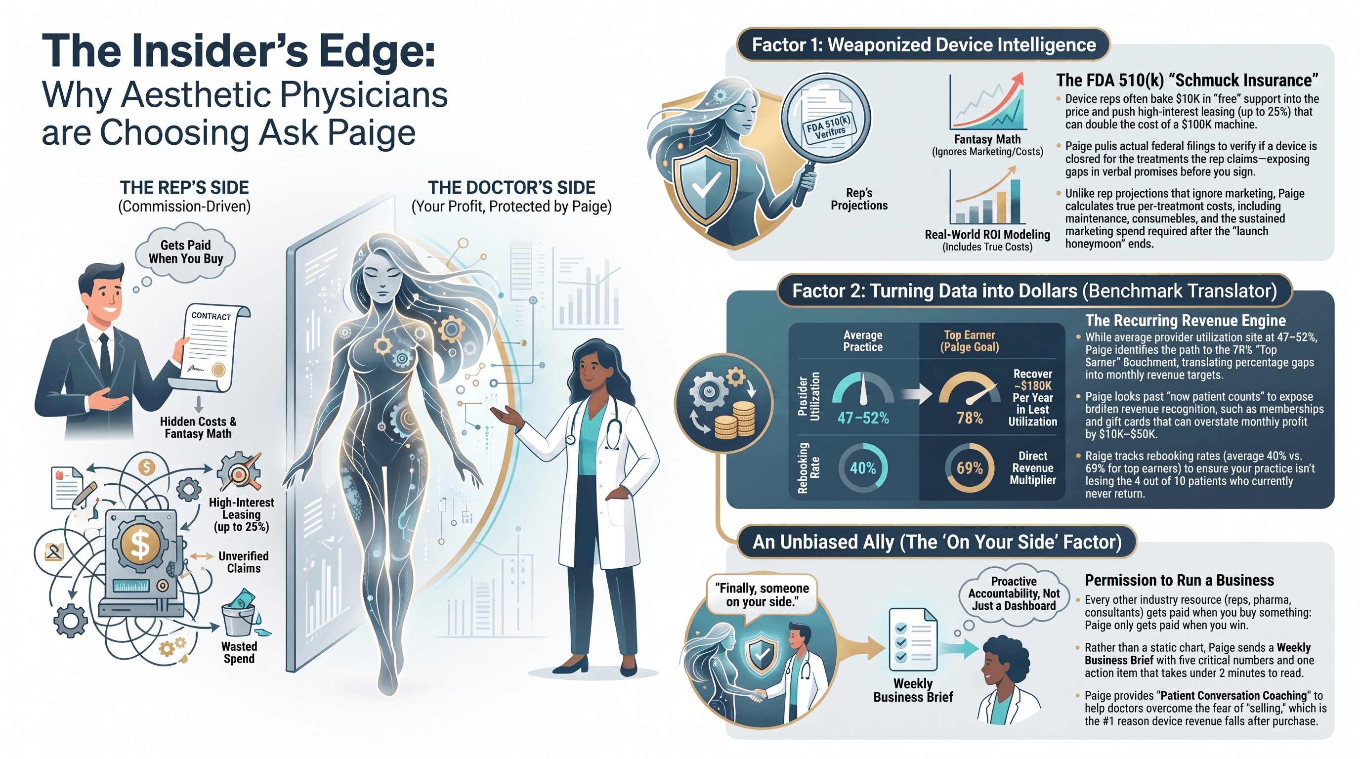 The Insider's Edge infographic showing three factors: Weaponized Device Intelligence, Benchmark Translator, and On Your Side